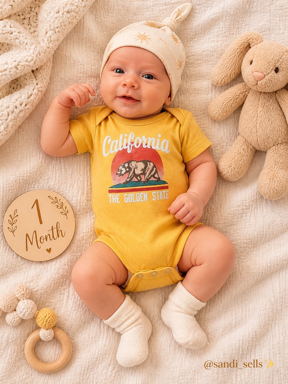 Brooklyn Cloth CALI Yellow Baby Bodysuit with Retro Logo
